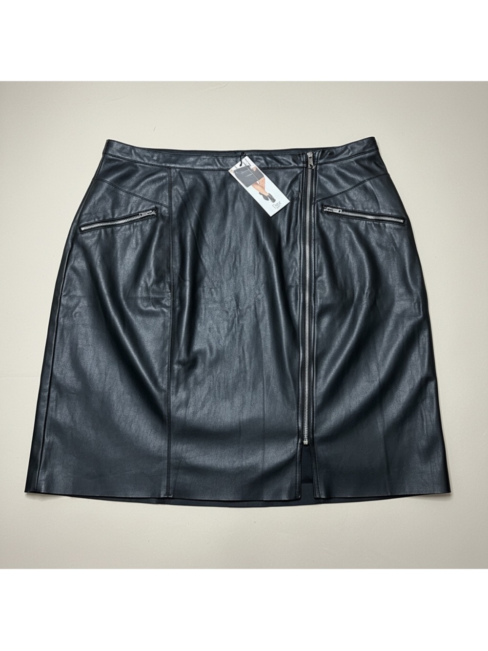 NWT Black Faux Leather Zip-Front Skirt